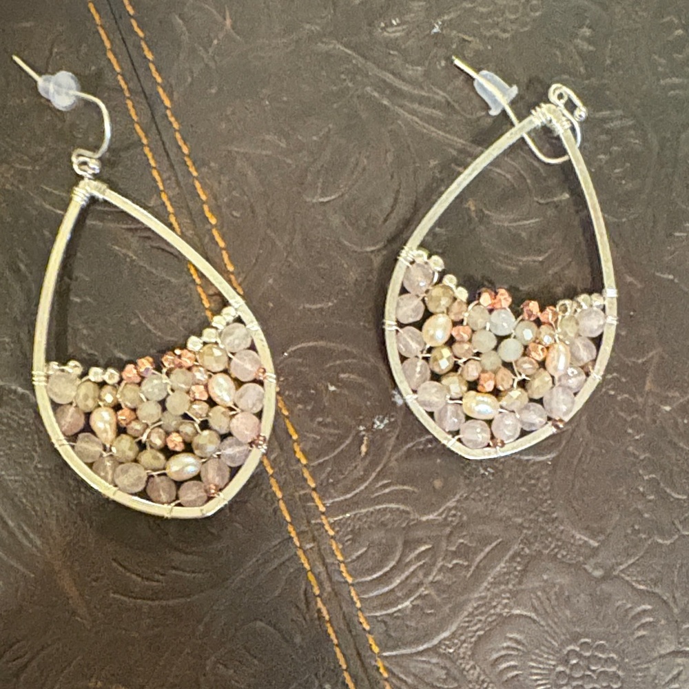 Elegant Silver and Brown Beaded Earrings